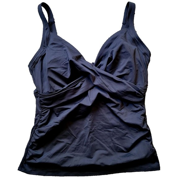 Lands' End Swim Top Black 18 DD Wrap Front Tankini (XL) Solid Underwire S912 - Picture 1 of 7